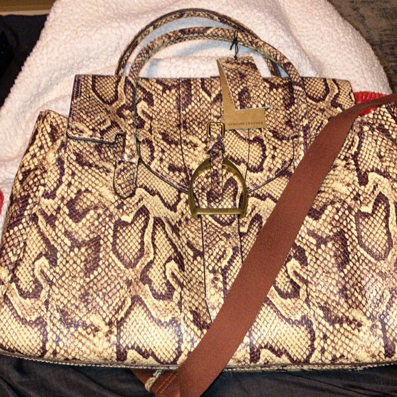 NWT Margot Victoria Stirrup Snake Print Leather Satchel Bag - Picture 2 of 8